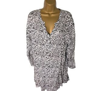 Masai Tunic Dress Floral Long Sleeve Semi Sheer Black White L